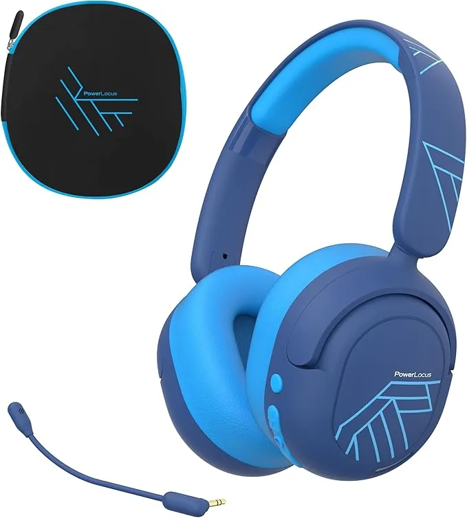 PowerLocus Auriculares para Niños, Cascos Inalámbricos Bluetooth con Reducción Activa del Ruido para Niños, 74/85/94dB Volumen Limitado, 70 Horas de Reproducción,Boom Micrófono y Estuche para Viaje/TV