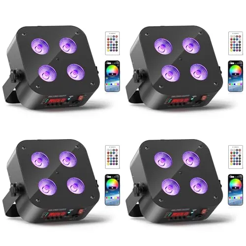 Oloaxolx Batería LED par luz 4x18 W RGBWA UV 6 en 1 luz de etapa recargable con APP/DMX/métodos de control remoto para DJ fiesta aniversario de boda (4)