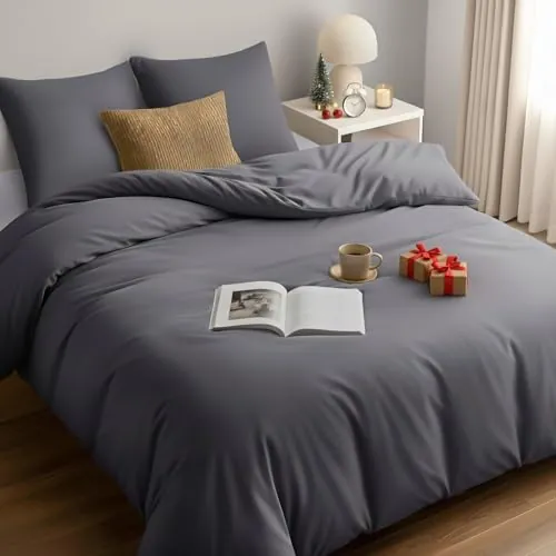 Utopia Bedding Funda Nordica 220 x 240 - Microfibra Juego de Funda Edredon 220x240 cm y 2 Fundas de Almohada 65x65 cm (Gris)