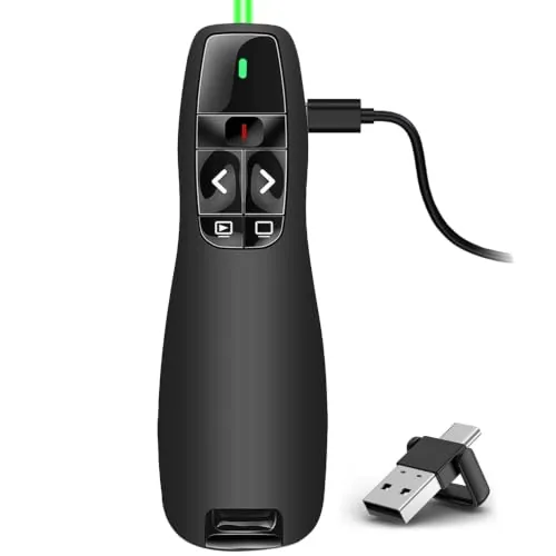 Verde Pasador Diapositivas Mando Ordenador Powerpoint, 2,4GHz Presentador Inalambrico Mando Presentaciones USB Distancia Puntero Powerpoint Remote Presenter para Computadora Windows Mac