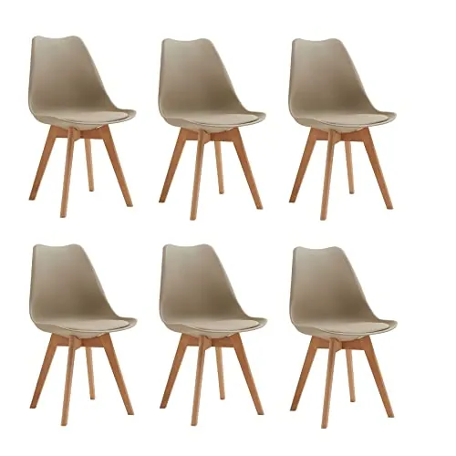 BenyLed Juego de 6 Sillas de Comedor con Asiento Tapizado y Patas de Madera de Haya, Ideal para Comedor, Cocina, Salón, Dormitorio, Marrón