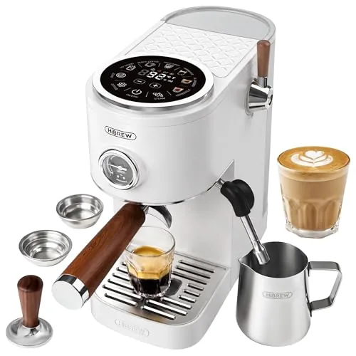 HIBREW H13 Dual Thermoblock Espresso Machine for Home Baristas | Soporte de filtro de acero inoxidable de 58 mm, cafetera compacta con leche de vapor y boquilla de agua caliente separada