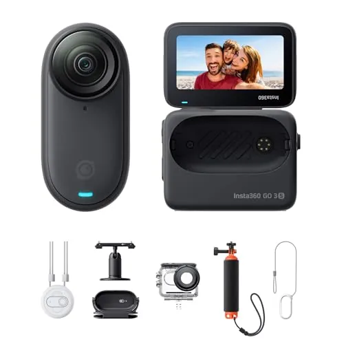 Insta360 GO 3S Kit para Deportes Acuáticos - Cámara Vlogging 4K, POV Manos Libres, Móntala Donde Quieras, Estabilización, 140 Min de batería, Impermeable 10 M, Edición IA, Apple Find My, Vlog, Negro