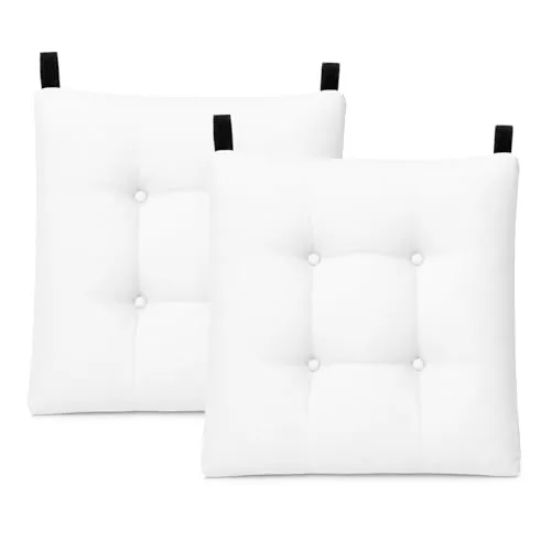 MERCURY TEXTIL- Pack de 2 Cojines para Silla 40x40x8cm (Pack 2, Blanco)