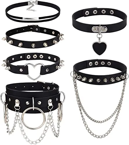 YADOCA 6 Piezas Gótico Choker Collar con Tachuelas de Cuero de Motociclista Gargantilla de Cuero de PU Gargantilla Collar Vintage de Rock de Punk Ajustable