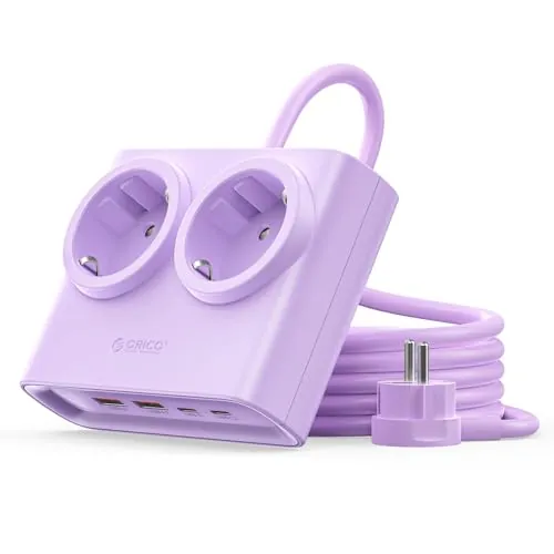 ORICO Regleta Enchufes Plana PowerBrick GAN 25W, 2 Tomas AC y 4 USB, Lila