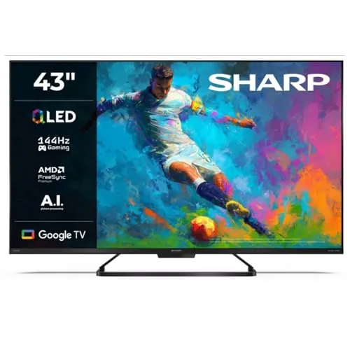Sharp TV de 43", QLED 4K Ultra HD 144 Hz, Google TV, Modelo 43HR7365E