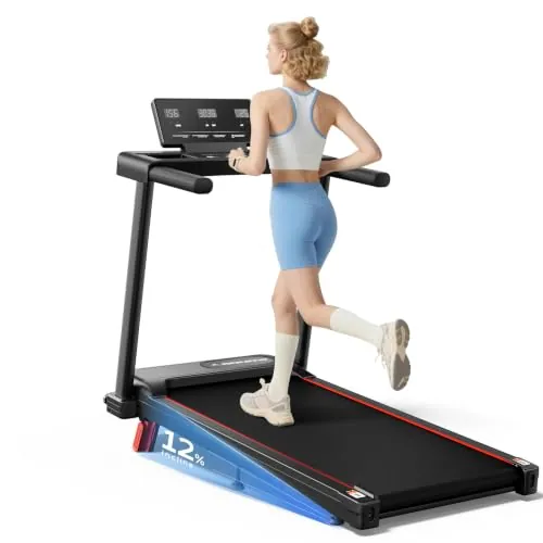 Abonow 12% Cinta de Correr Plegable con Inclinación 10KM/H, Cinta de Andar Plegable 3.0HP, Caminadora Electrica para Casa con LED Táctil, Sistema Amortiguador,con pasamanos, Soporte 136KG