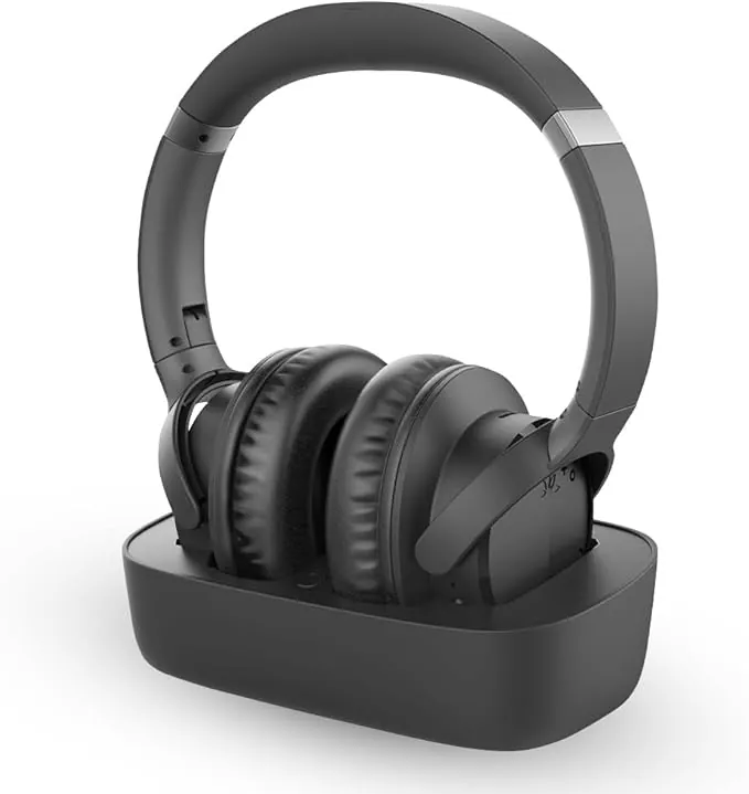 Avantree Ensemble – Auriculares Inalámbricos TV Televisión para Personas Mayores con Clear Voice, Diseño Cómodo, Base de Carga, 35h de Autonomía, Funcionan con TV con Salida óptica/AUX y Bluetooth