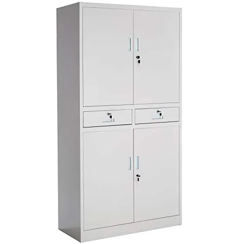 tectake® Armario Archivador Oficina en Acero, Armario Exterior e Interior con Candado Seguridad, Armario Multiusos con 5 Alturas, 4 Puertas, 2 Cajones, 3 Estantes Ajustables, 180x90x40 cm - Gris