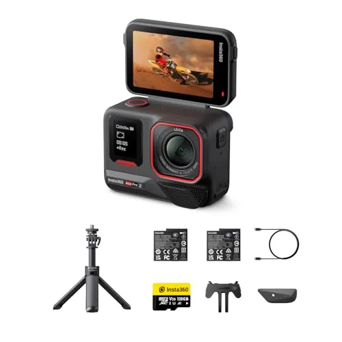 Insta360 Ace Pro 2 Paquete Get-Set - Cámara de acción 8K Impermeable co-diseñada con Leica, Sensor de 1/1,3", Dual Chip IA, excelente en Baja luz, Audio Superior, Pantalla abatible