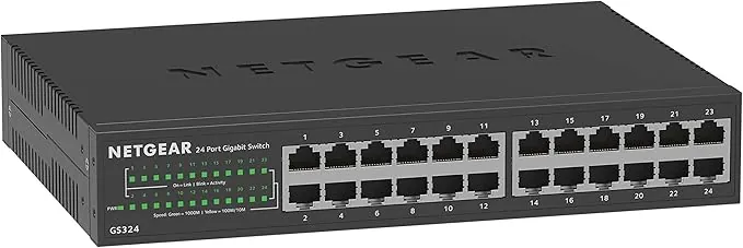 NETGEAR Switch Gigabit Ethernet no gestionable de 24 Puertos (GS324) | Montaje en sobremesa, Mural o Bastidor | Funcionamiento silencioso
