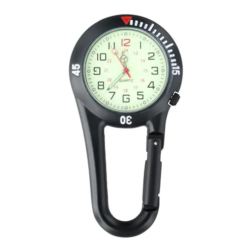 Shengxi Reloj Digital de Deporte con Clip, Llavero Reloj De Bolsillo Clip En Mosquetón Bisel Giratorio Esfera Luminosa Reloj Fob para Médicos Enfermeras Paramédicos Escalada Montañismo
