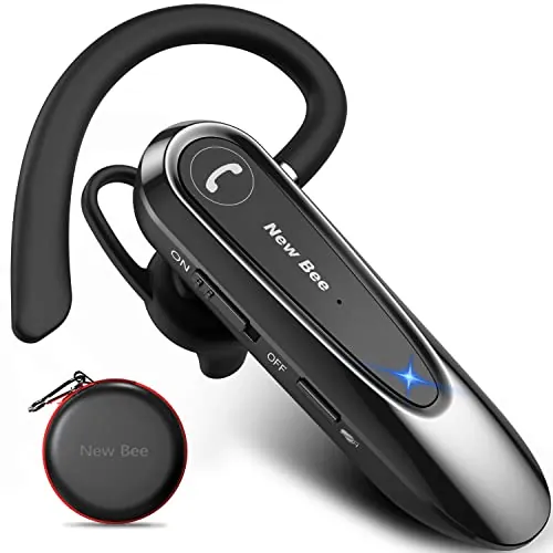New Bee Auriculares Manos Libres con Doble Micrófono V5.0 Auricular Bluetooth con 20 Horas de Tiempo de Conversación Mic Mute Conexión de Dos Dispositivos para iPhone, Android y PC