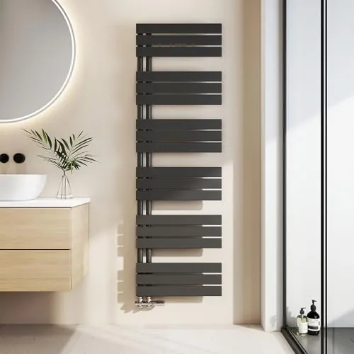 EMKE Toallero Baño Radiador Plano, toallero de Paneles, 1599 x 500 mm, Negro,secador de Toallas con conexión Lateral, 794 W, radiador secador de Toallas de Agua Caliente