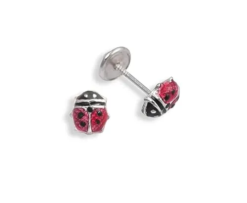 Turmalina - Pendientes bebe niña mariquita de Plata de Ley 925, pendientes con motivo de mariquita, tamaño de 5 x 6, de la marca de joyería Turmalina by Martina