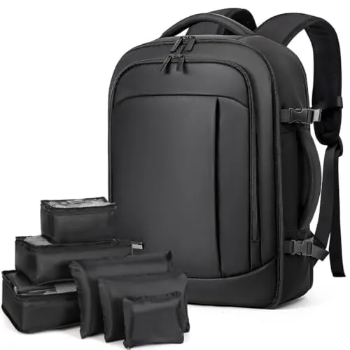 Lekespring Mochila Viaje Cabina Avion (27L) | Mochila Viaje Mujer Hombre - Maletas de Viaje Cabina con 6 Bolsas Organizadoras - Vacaciones Negocios Viajes Escuela - Negro
