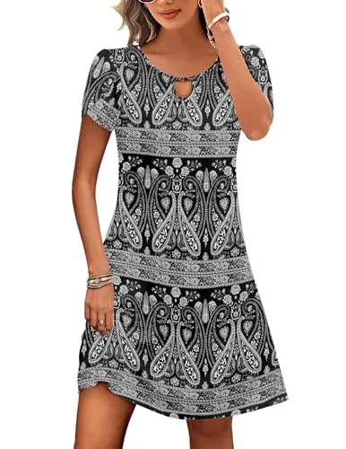 Zeagoo Vestido casual para mujer, holgado con bolsillos, de verano, para la playa, floral, de manga corta, S-XXL, M