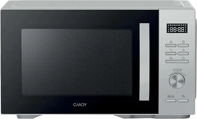 Candy CMGA31W8DLS Microondas con Grill, 31L, 900W-1500W, 5 Niveles de Potencia, 8 automenús, Bloqueo Infantil, Plato 31,5CM, Display Digital, Descongelación, Apertura Izquierda, Inox