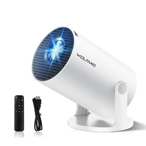 WOLFANG Proyector Portatil, Mini Proyector 1080P con Apps Integradas, WiFi y Bluetooth, Corrección Keystone Automática, Compatible con iOS/Android/TV Stick/PS5