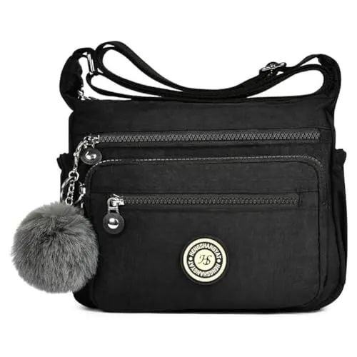 Aucuu Bolso Bandolera Mujer, Impermeable Nailon Crossbody Bolso, Grande Crossbody Bolsos con Correa Ajustable, Múltiples Bolsillo, para Viajar, Escuela, Compras, Trabajo - Gris
