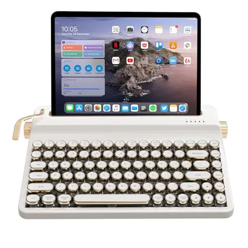YUNZII QL75 Teclado de máquina de Escribir inalámbrico Teclado Retro mecánico,RGB Backlit QMK/Via programable, Multi-Dispositivo con 2.4GHz/Type-C/BT5.0 (Blanco, Onyx Tactile)