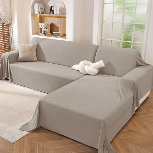 Ystyle Funda Sofa Chaise Long 2 Piezas, Funda Sofa Rinconera Antimanchas Lavable, Capa Sofa Antideslizante Universal, Protector De Sofa, Colcha Sofa Suave Cómoda, Caqui (200x300+200x300 CM)