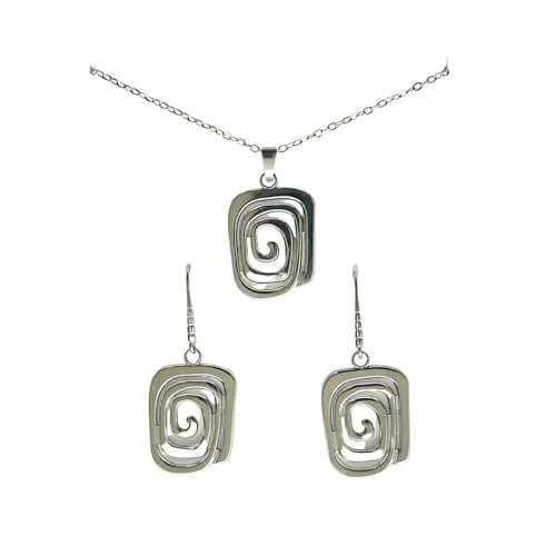 ASTER ALHELÍ - Conjunto Collar y Pendientes Espiral Mujer - Set de Joyas Mujer con Cadena de Acero Inoxidable y Pendientes Chapados en Platino - Regalo Elegante