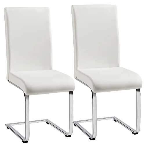 Yaheetech Pack de 2 Sillas de Comedor Cocina Moderna Tapizada de Blanca | Silla para Comedor Tapizada de Piel Sintética, Pata Metal, Silla Altura de 47 cm, Capacidad Max de 135 KG, para Restaurante