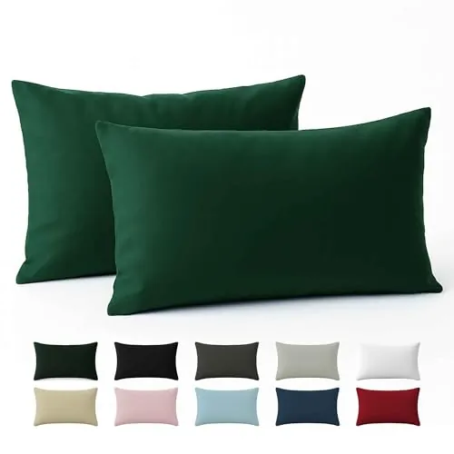 Funda Almohada 50x70 Algodón Reforzado (Pack de 2) - Verde - Tela Apretada de 57 Hilos/cm² - Funda de Almohada 50 x 70 - Certificación Oeko Tex - Dreamzie