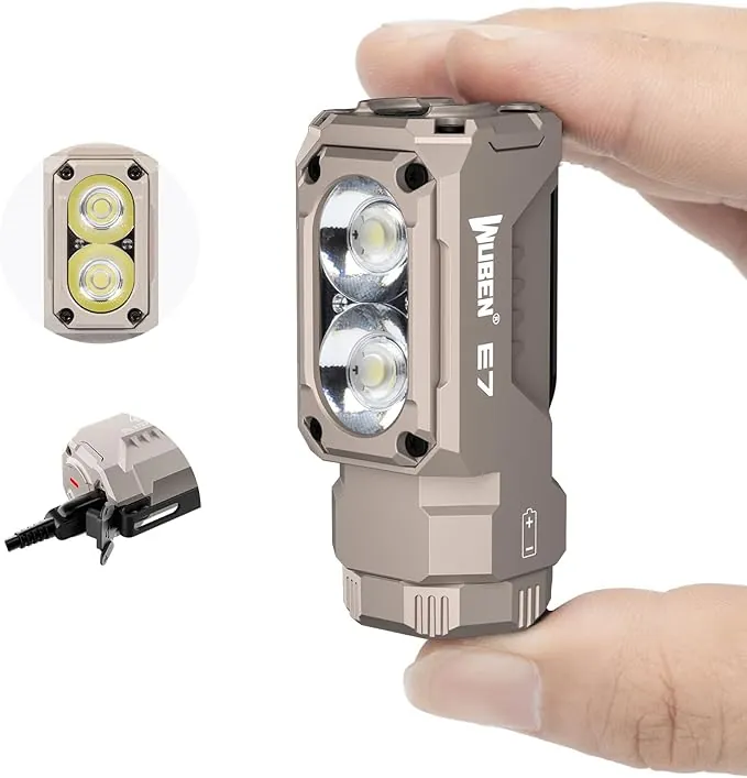 Wuben E7 1800 Lúmenes Caqui Recargable Mini Linterna con Imán - Super Brillante 6 Modos EDC Linterna Recargable Tipo C LED IP68 Linterna Frontal de Rescate para Camping
