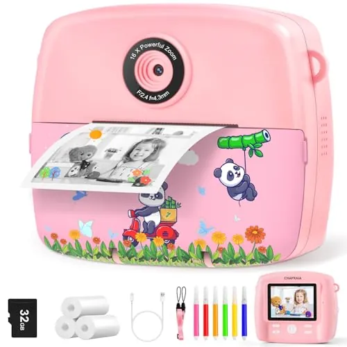 CNAPXAIA Camara Fotos Infantil Instantanea, 2,4'' Cámara Instantánea con Tarjeta de 32GB y Papel de Impresión, Cámara Niños Digital Regalos de Juguete para Niños y Niñas de 3 a 12 Años (Rosa)