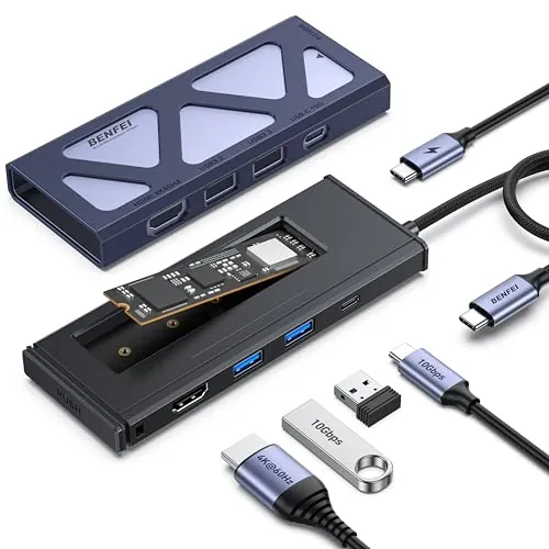 BENFEI 6 en 1 USB C Hub con Carcasa SSD M.2 NVMe, Puertos USB 3.2 10Gbps (2 × USB-A + 1 × USB-C), PD de 100W, 4K@60HZ HDMI Compatible con MacBook Pro/Air, iPad Pro, DELL XPS, Surface Pro