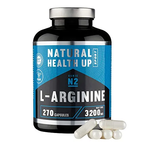 L-arginina 3,2 gramos dosis pura diaria – Favorece el Rendimiento y el Desarrollo Muscular - Extra de vitamina B6 para el organismo – Vegano - 270 Capsulas