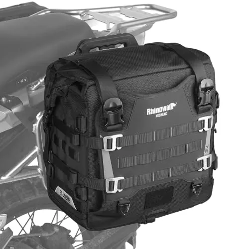 Rhinowalk - Bolsas laterales impermeables para motocicleta, liberación rápida, sistema Molle. Para la mayoría de portaequipajes de motocicletas deportivas y de aventura. 35 litros (negro, 1 pack)