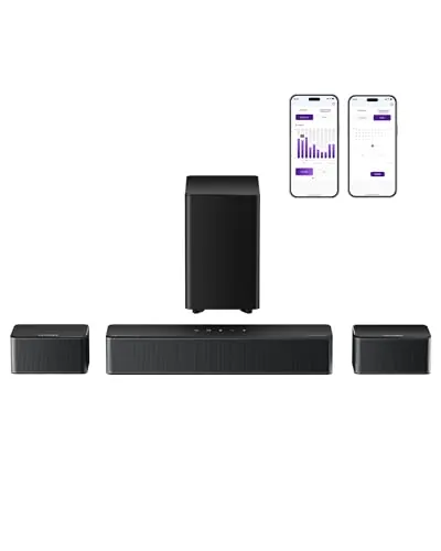 ULTIMEA 5.1 Barra de Sonido con Dolby Atmos, Sistema de Sonido Envolvente 3D, Barra de Sonido para TV con Subwoofer, 2 Altavoces Traseros, Soundbar Bluetooth 5.3 con Graves Ajustables, Poseidon D60