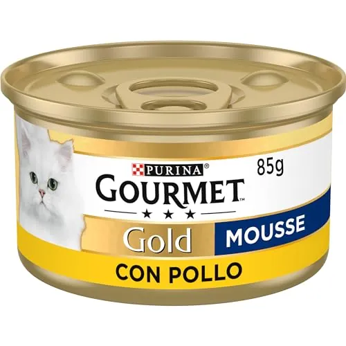 GOURMET Gold Mousse, Comida Húmeda para Gato Adulto, Mousse de Pollo, Pack de 24 Latas de 85 g