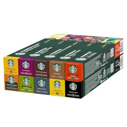 STARBUCKS Paquete Variado de Nespresso, Cápsulas de Café de Diferentes Intensidades 10 x 10 (100 Cápsulas) - Exclusivo de Amazon