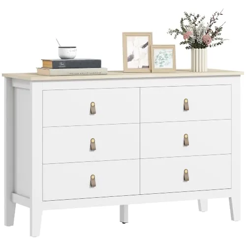 HOMCOM Cómoda de 3 Cajones Tiradores de PU Cajonera 120x40x78 cm Blanco