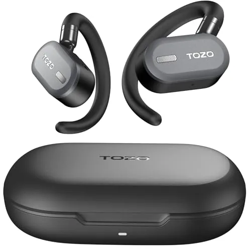 TOZO O2 Auriculares Inalámbricos Bluetooth, Abiertos cómodos y Seguros | Controlador 14.2mm ORIGX, 42H batería, ENC llamada clara, gancho giratorio, ajuste multieje, conexión dual y 5 EQs en APP