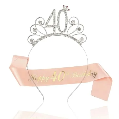 40cumpleaños Mujer Decoration Banda y Tiara, Rose Gold Corona para Fiestas