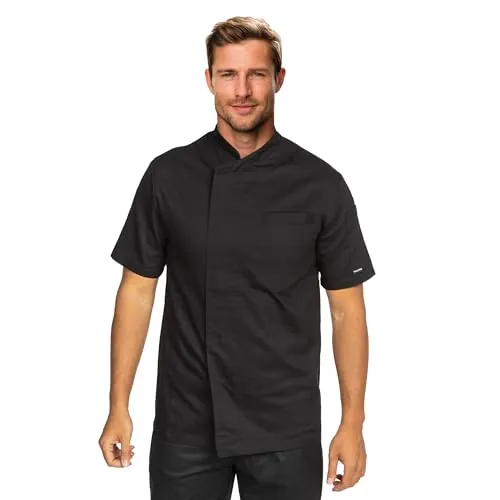 PALLTEX KOTO SS 100% Algodón SS Chaquetilla Chef Hombre Chaquetas de Chef Chaquetilla Chef Chaqueta Cocinero Hombre Manga Corta, Negro, L