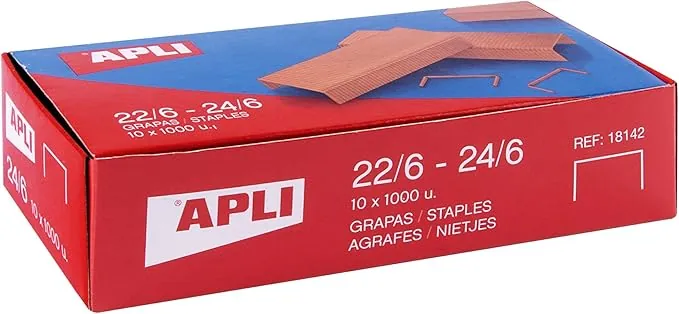 APLI 18964 - Pack de 10.000 grapas de cobre galvanizadas no. 22/6-24/6-10 cajitas de 1000 grapas