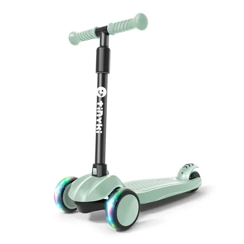 TINYKI Patinete Niño 2 Años a 6 - Patinete niña Altura Ajustable con Ruedas Luces LED - Scooter 3 Ruedas Niño - Patineta Infantil para Niños y Niñas Jugar (Verde Agua)
