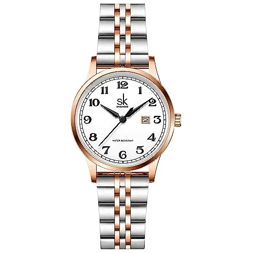 SHENGKE SK Relojes lassic Business para Mujer con Correa de Acero Inoxidable y Elegante Reloj con Calendario para Mujer (Silver-Rosegold)
