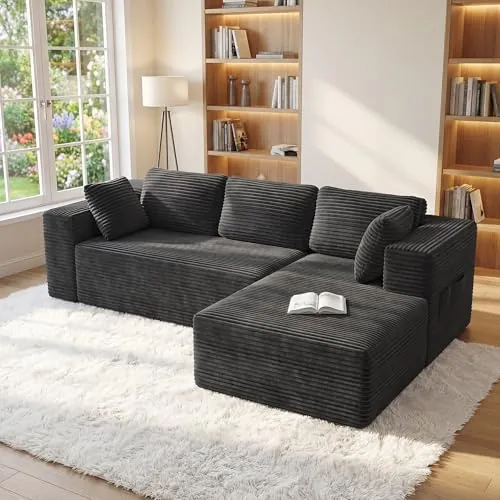 Xbro Sofá Chaise Longue, Tela de Pana, Gris Oscuro