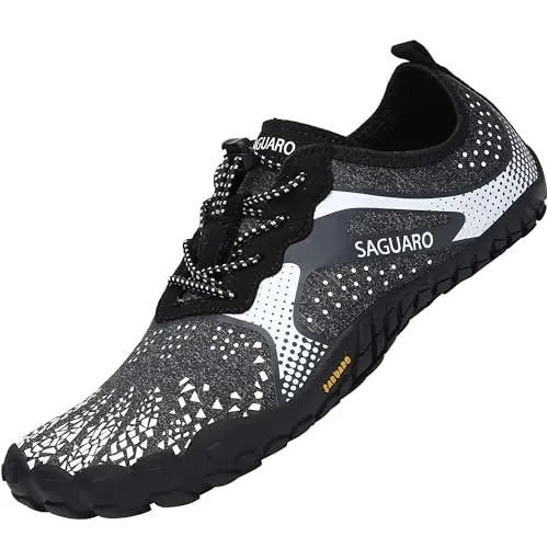 SAGUARO Mujer Hombre Barefoot Zapatillas Minimalistas Zapatillas de Trail Running Antideslizante Calzado Barefoot para Fitness Trekking Gym Hm Blanco,Gr.40