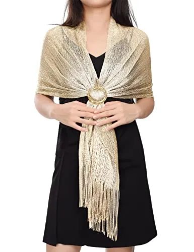 heekpek Bufanda Mujer Fiesta Elegante Pañuelos Chales Brillante Fulares para Boda, Fiesta, Comuniones, Eventos de Noche, Champán