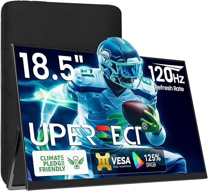 UPERFECT 18,5 Pulgadas 120Hz Monitor Portátil para Juegos con Pantalla IPS Mate Full HD 1920 x 1080 USB C Mini HDMI para Laptop, PC, Teléfono Móvil, PS4/5, Xbo, Raspb Pi, Compatible con VESA