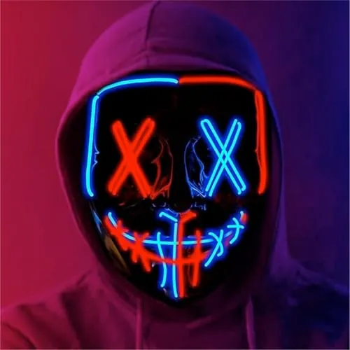 FASCHINFEVER Máscara led de Halloween Purge rojo y azul, máscara de disfraz con control para Halloween, carnaval y como disfraz para hombres y mujeres, colores a elegir